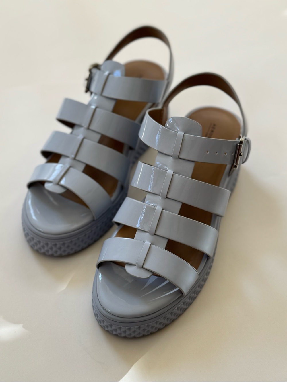 AEROSOLES Light Blue Patent Wedge Gladiator Strappy Platform Sandals Sz 7.5